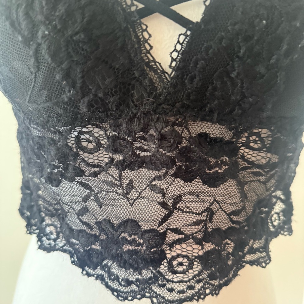 3/$25 Love Black Crop Top with Lace Elegance - Picture 4 of 10